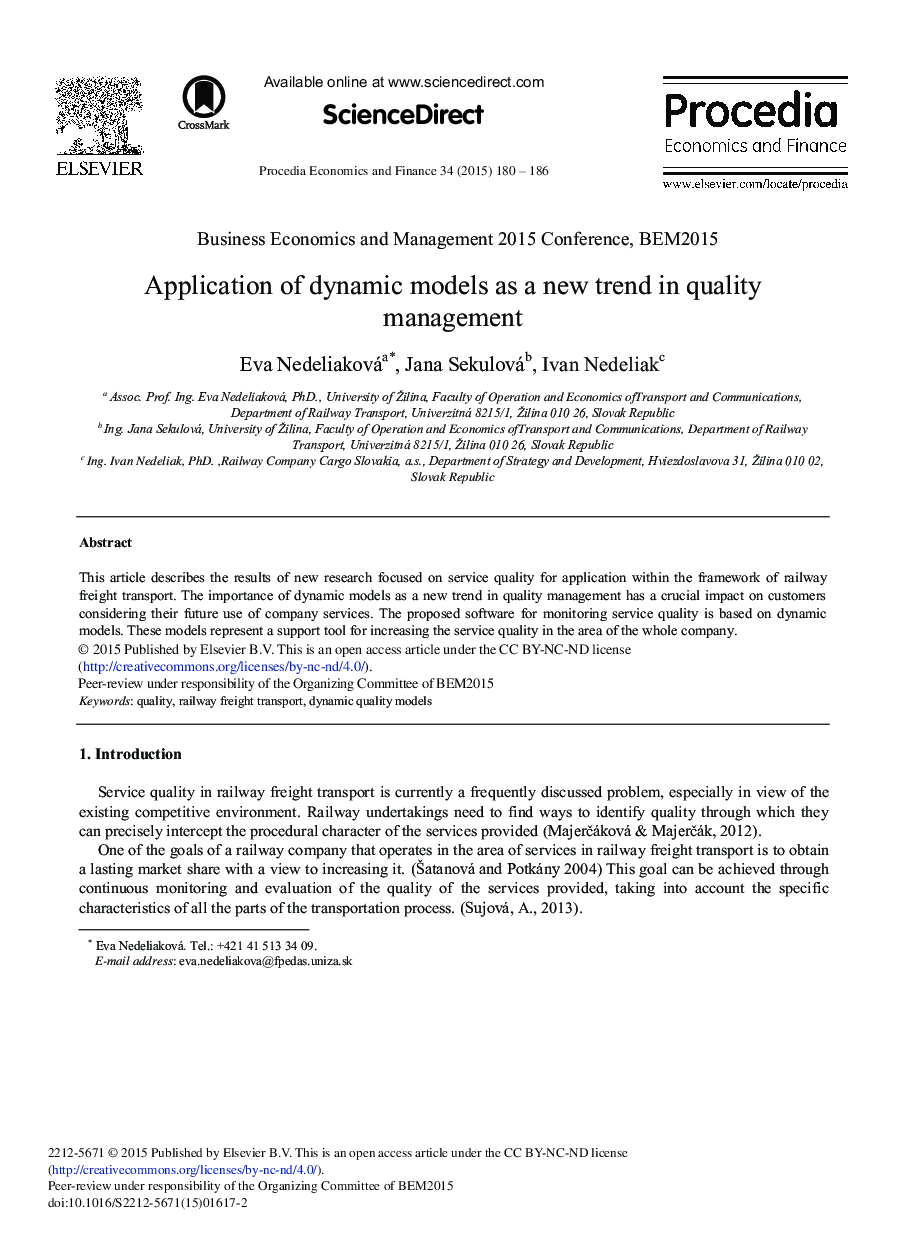 Application of Dynamic Models as a New Trend in Quality Management 