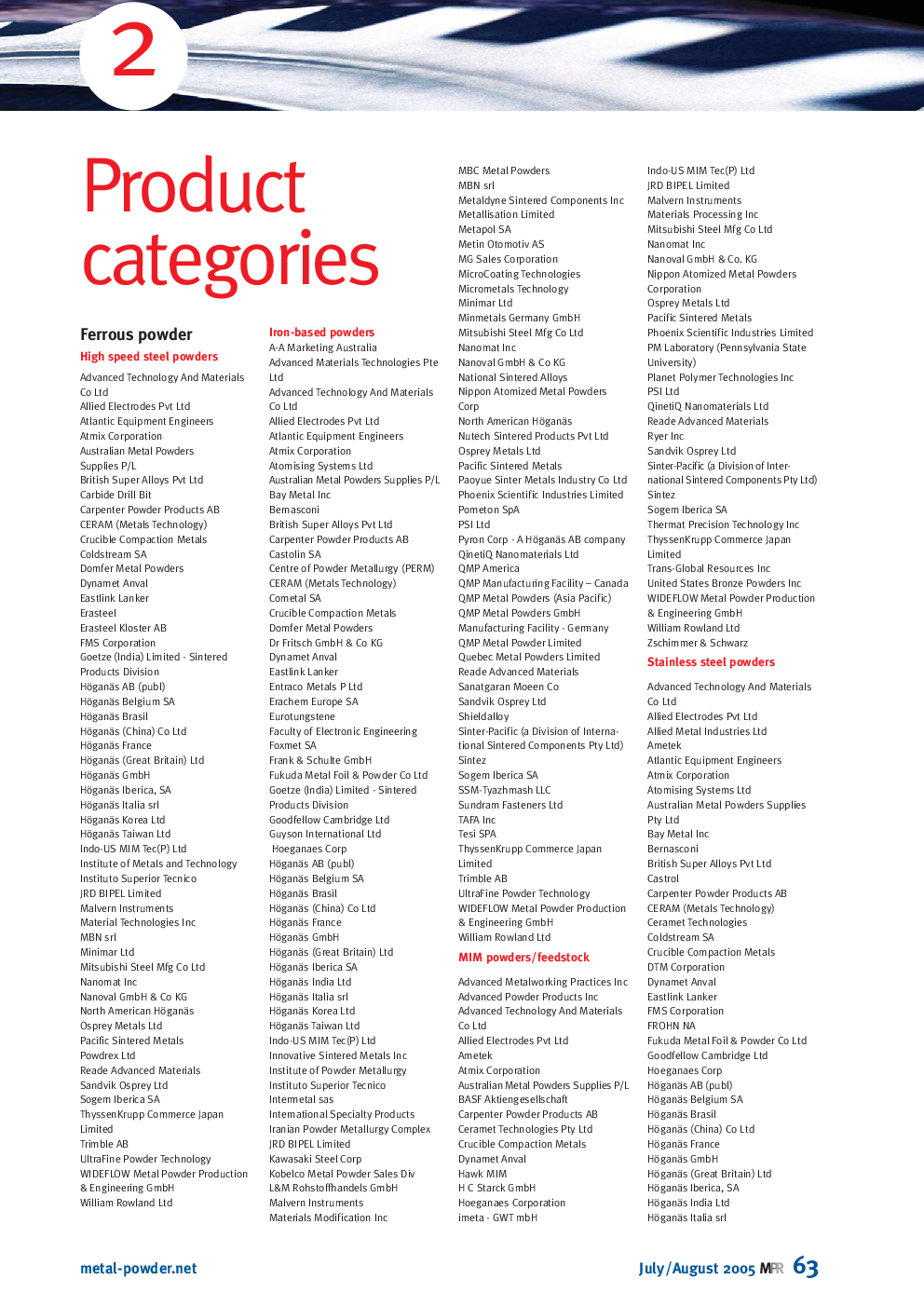 Product categories