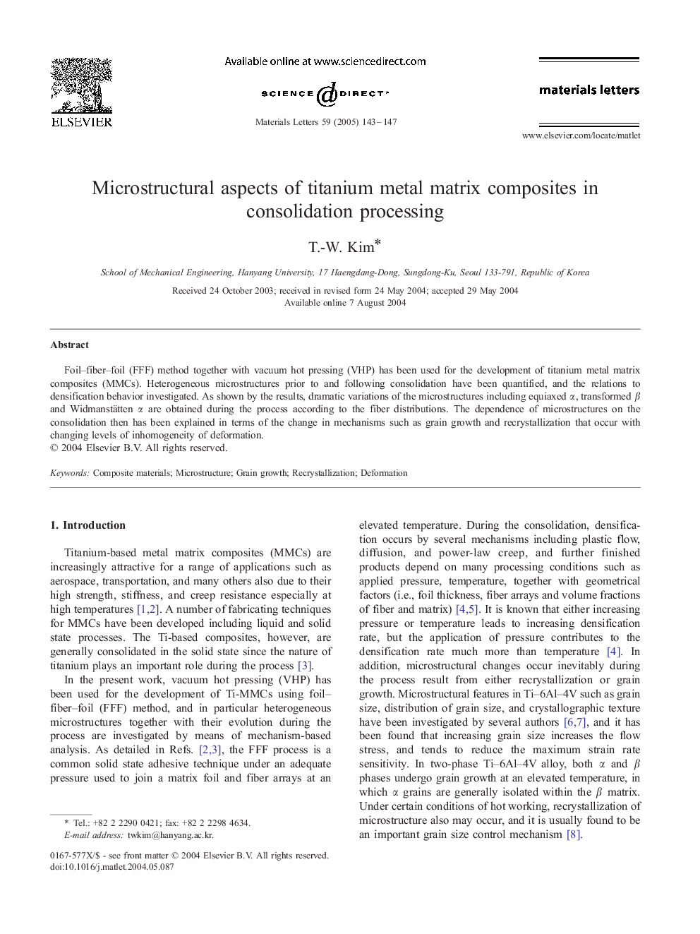 Microstructural aspects of titanium metal matrix composites in consolidation processing