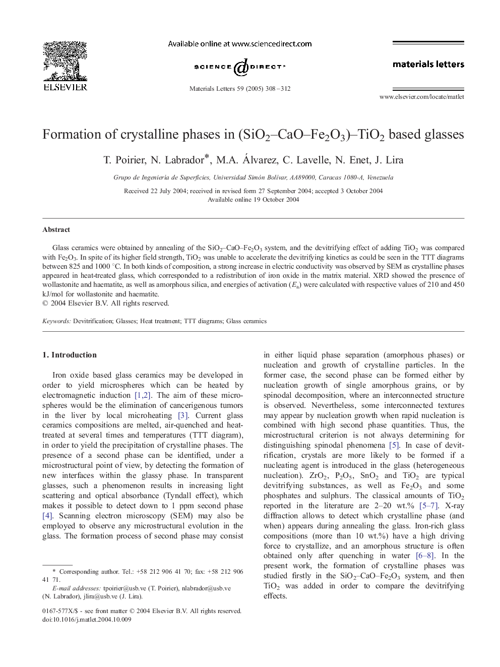 Formation of crystalline phases in (SiO2-CaO-Fe2O3)-TiO2 based glasses