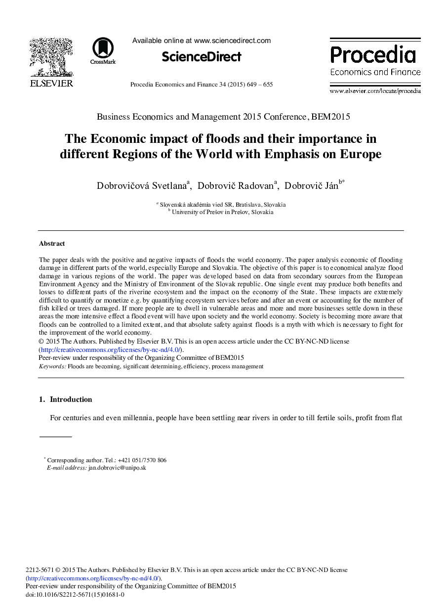 تأثیر اقتصادی سیل و اهمیت آنها در مناطق مختلف جهان با تاکید بر اروپا 