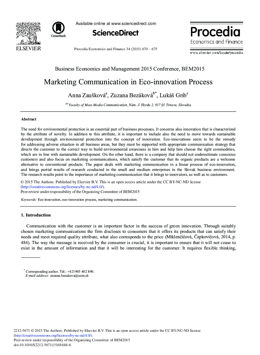 عکس صفحه اول مقاله: Marketing Communication in Eco-innovation Process Marketing Communication in Eco-innovation Process