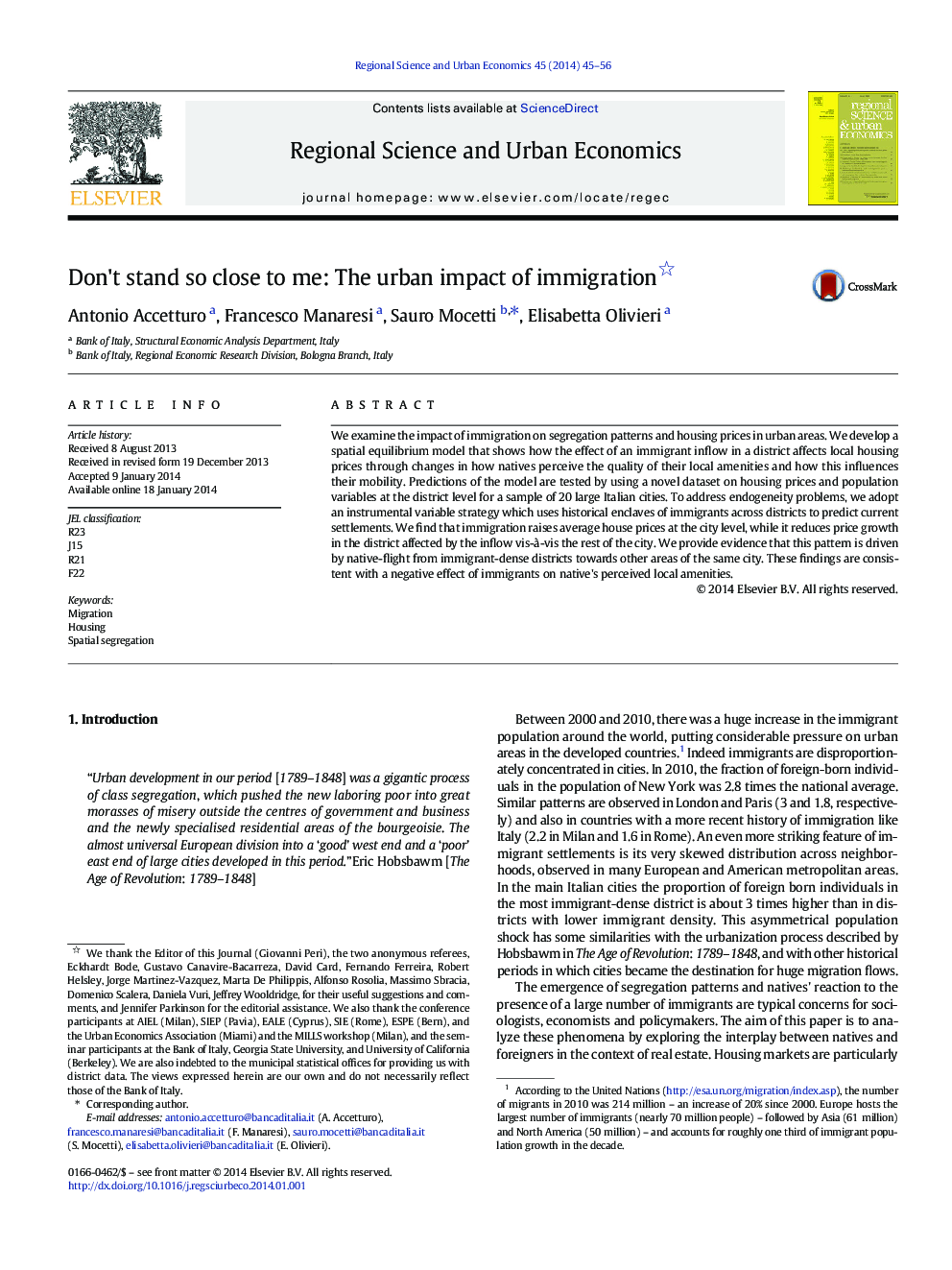 Don't stand so close to me: The urban impact of immigration