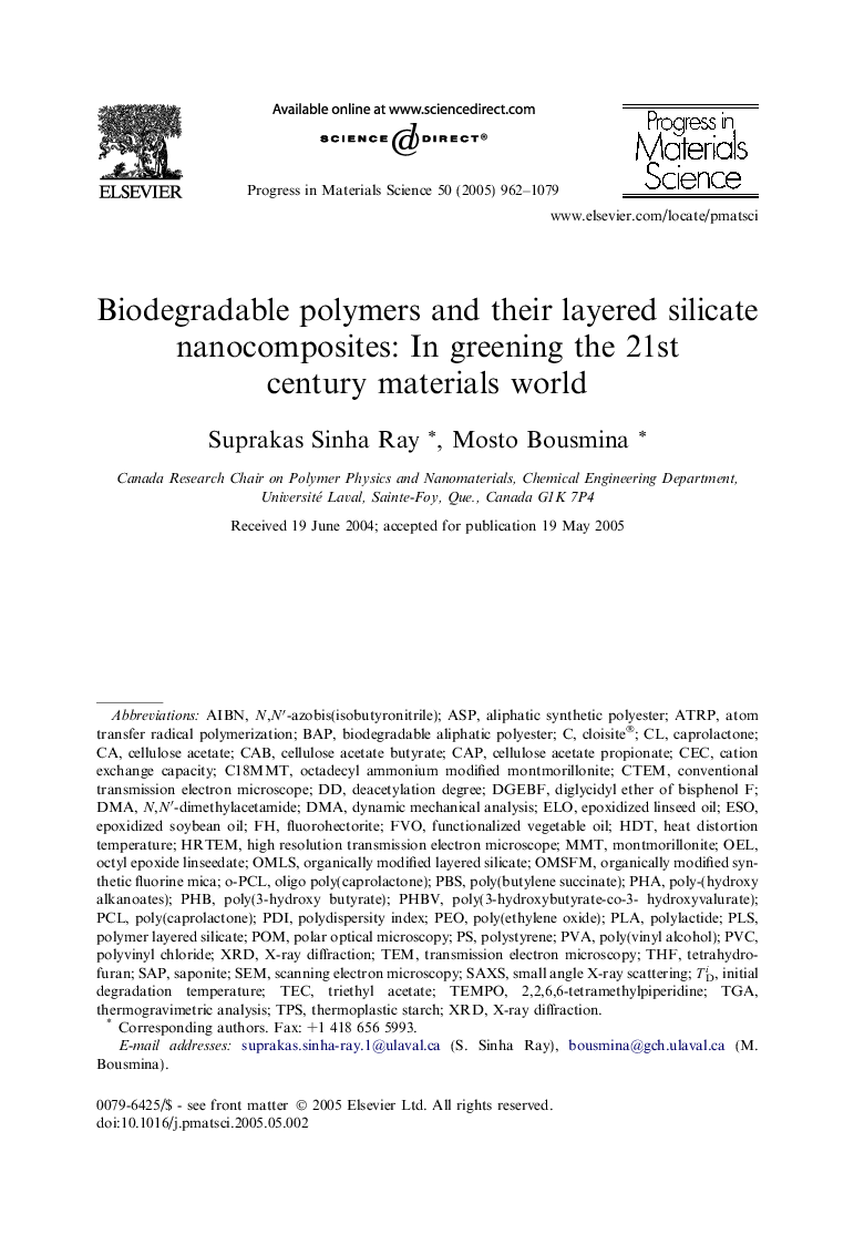 Biodegradable polymers and their layered silicate nanocomposites: In greening the 21st century materials world