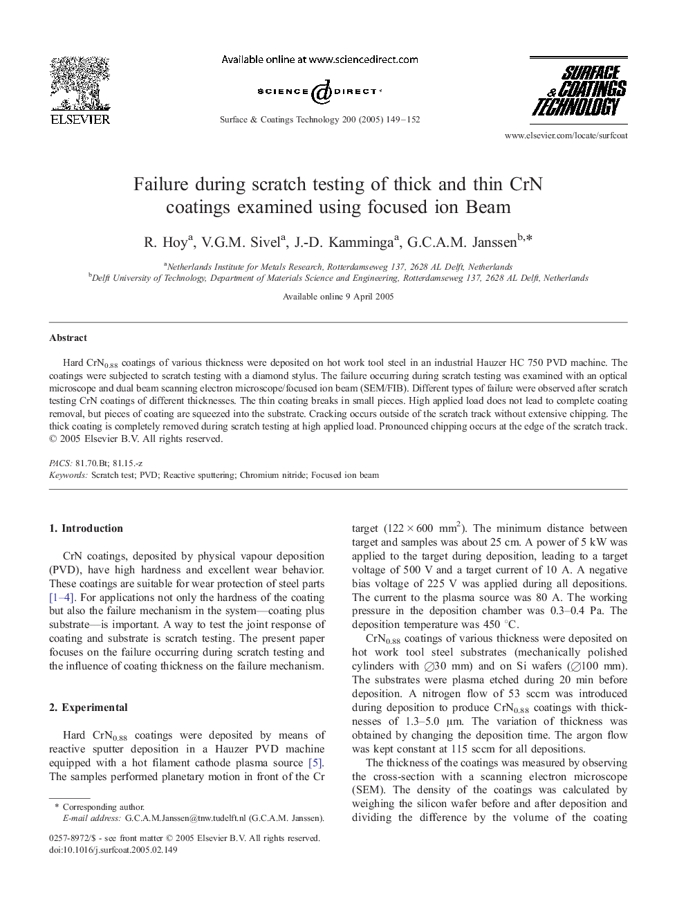 Failure during scratch testing of thick and thin CrN coatings examined using focused ion Beam