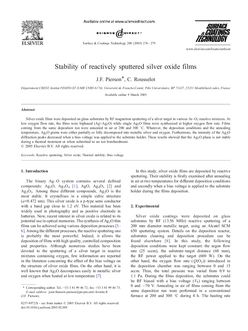 Stability of reactively sputtered silver oxide films