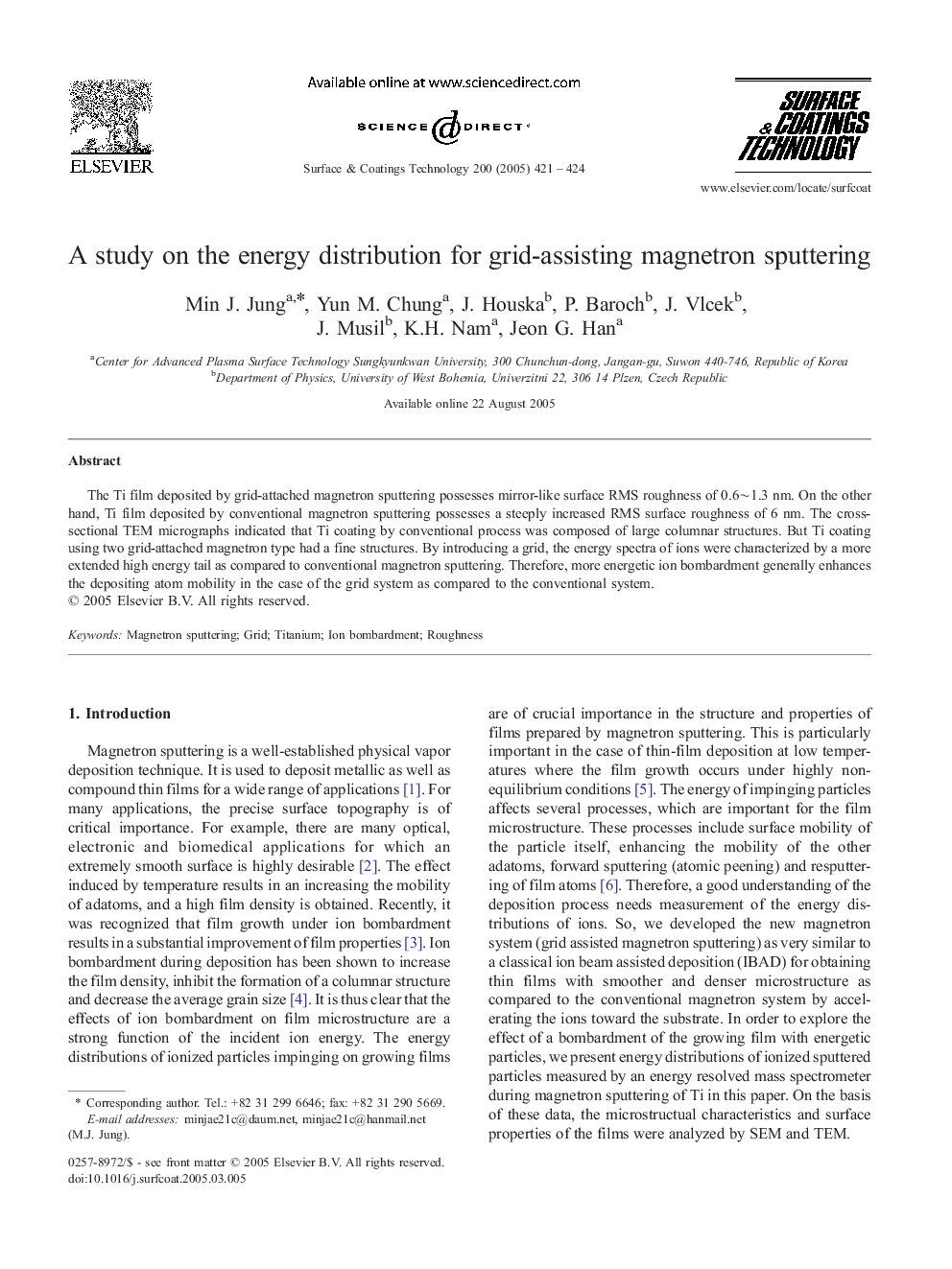 A study on the energy distribution for grid-assisting magnetron sputtering