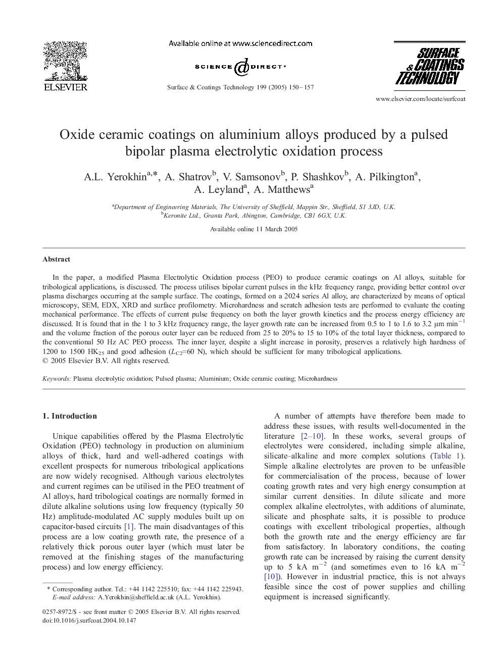 Oxide ceramic coatings on aluminium alloys produced by a pulsed bipolar plasma electrolytic oxidation process