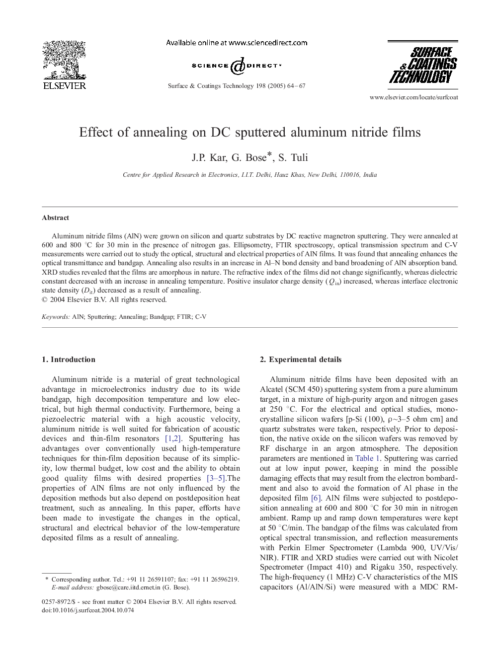 Effect of annealing on DC sputtered aluminum nitride films