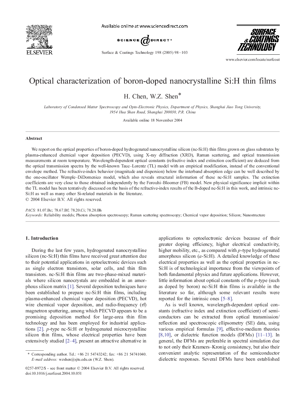 Optical characterization of boron-doped nanocrystalline Si:H thin films