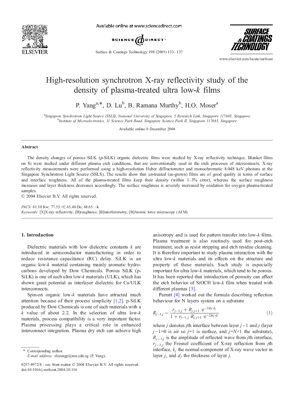 High-resolution synchrotron X-ray reflectivity study of the density of plasma-treated ultra low-k films