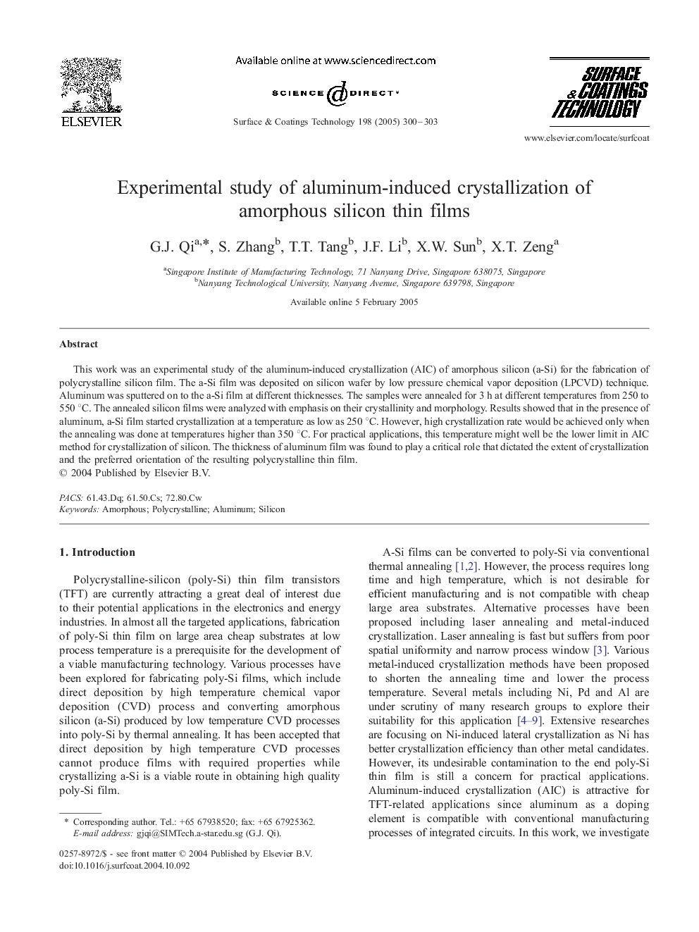 Experimental study of aluminum-induced crystallization of amorphous silicon thin films