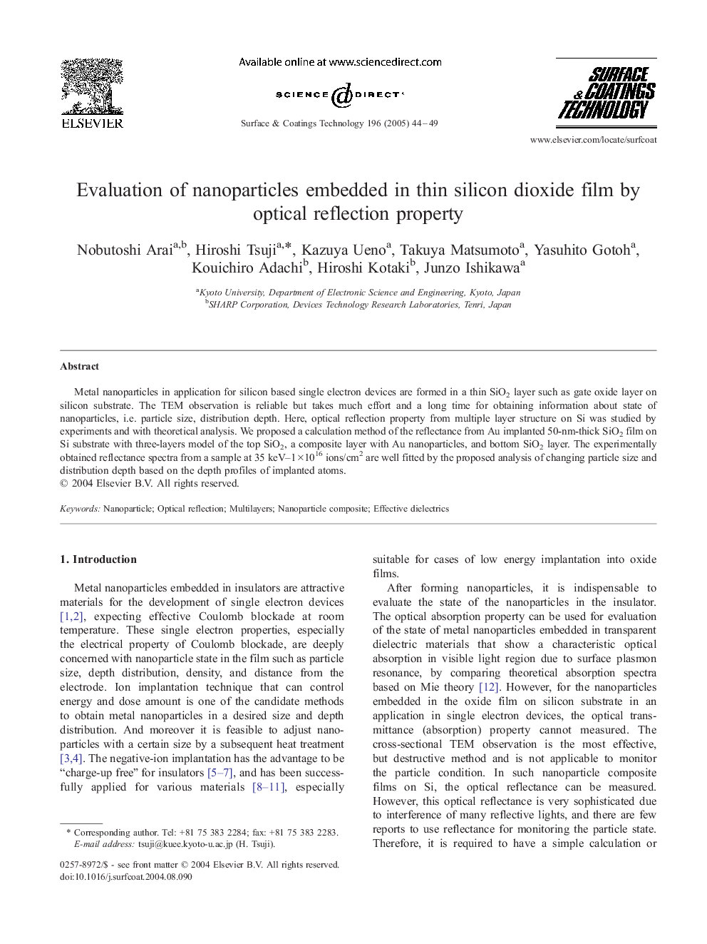 Evaluation of nanoparticles embedded in thin silicon dioxide film by optical reflection property