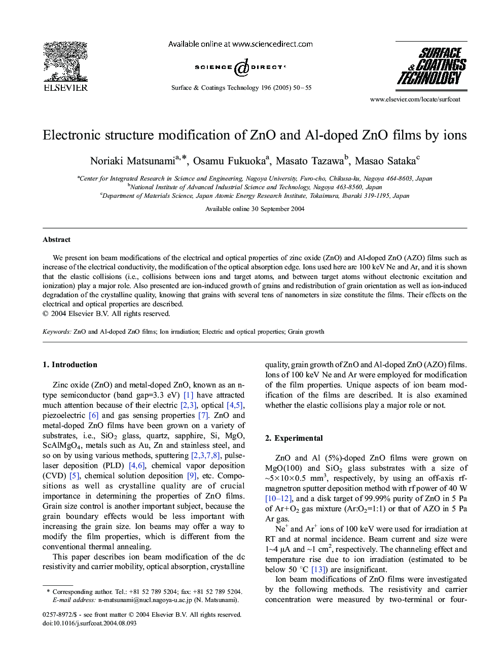 Electronic structure modification of ZnO and Al-doped ZnO films by ions