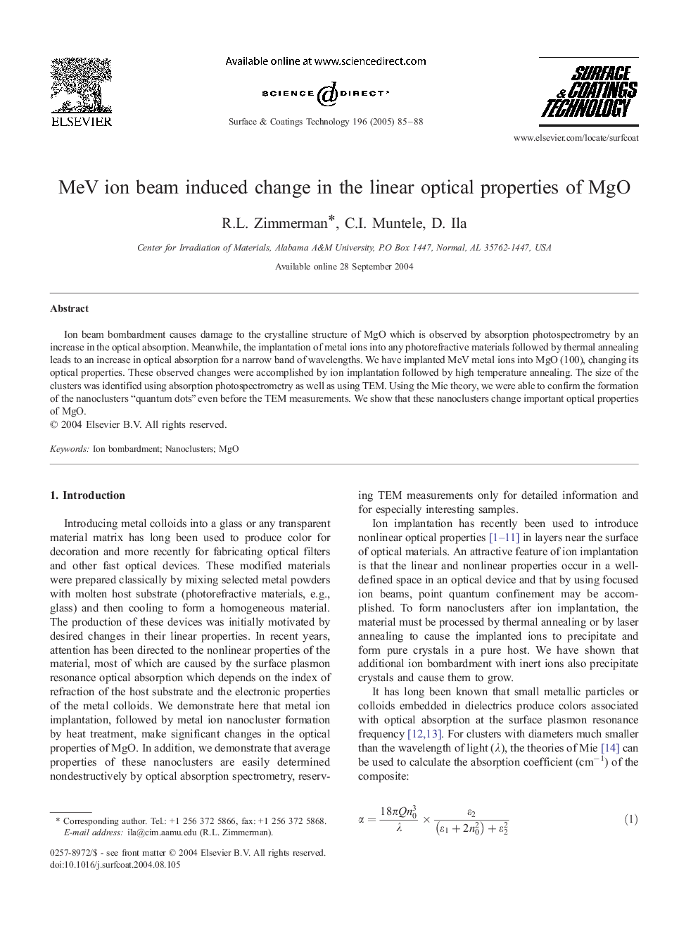 MeV ion beam induced change in the linear optical properties of MgO