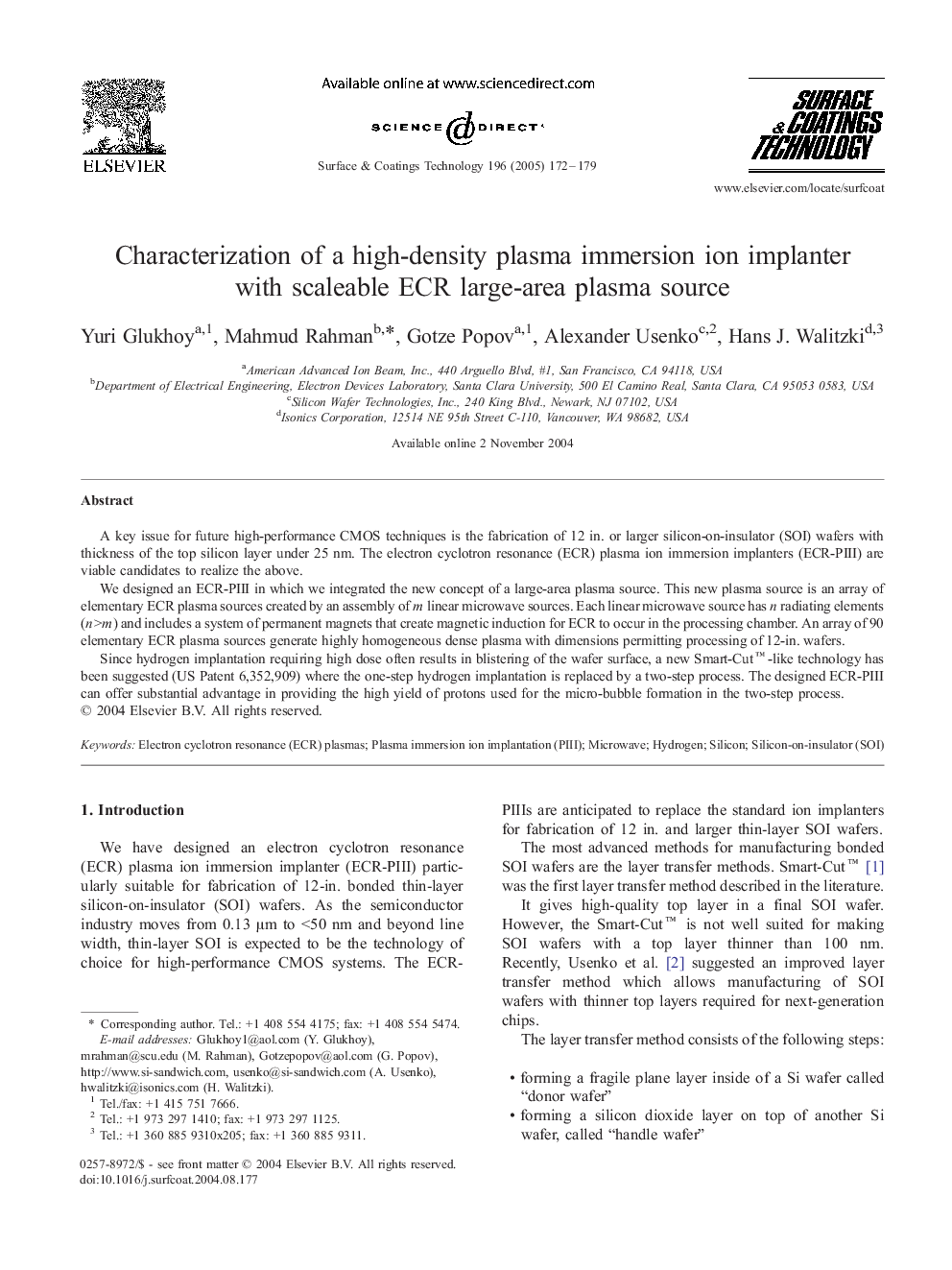 Characterization of a high-density plasma immersion ion implanter with scaleable ECR large-area plasma source