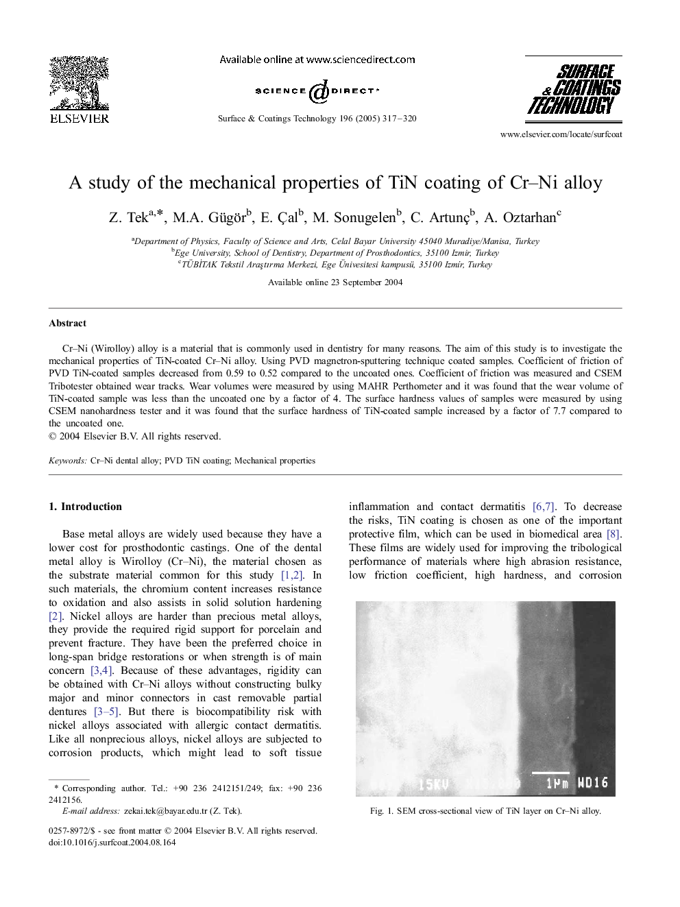 A study of the mechanical properties of TiN coating of Cr-Ni alloy