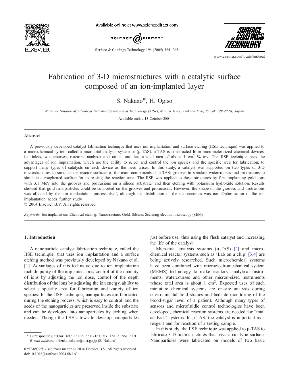 Fabrication of 3-D microstructures with a catalytic surface composed of an ion-implanted layer