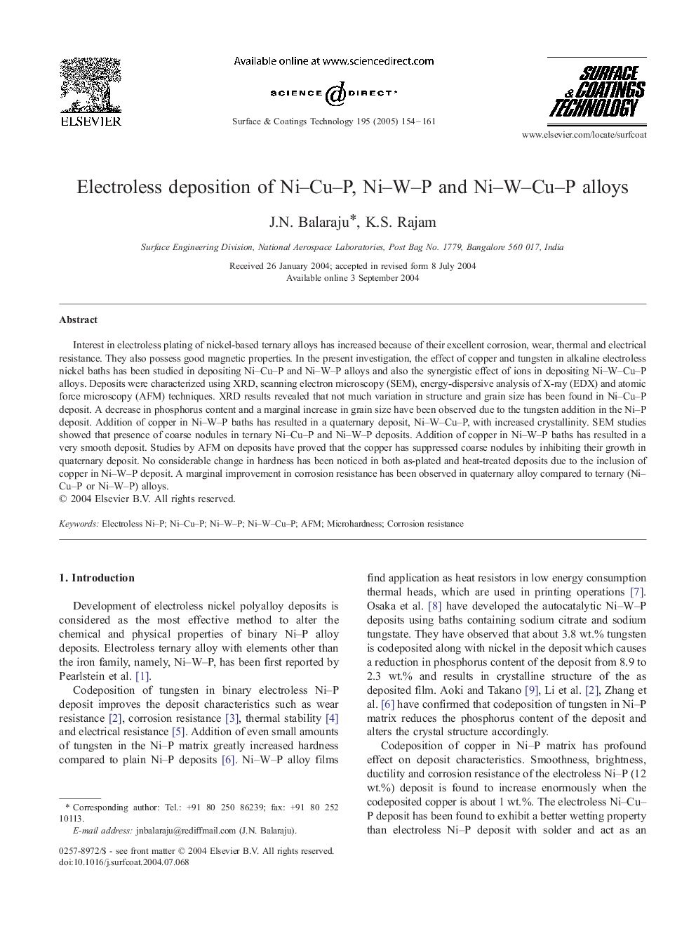 Electroless deposition of Ni-Cu-P, Ni-W-P and Ni-W-Cu-P alloys