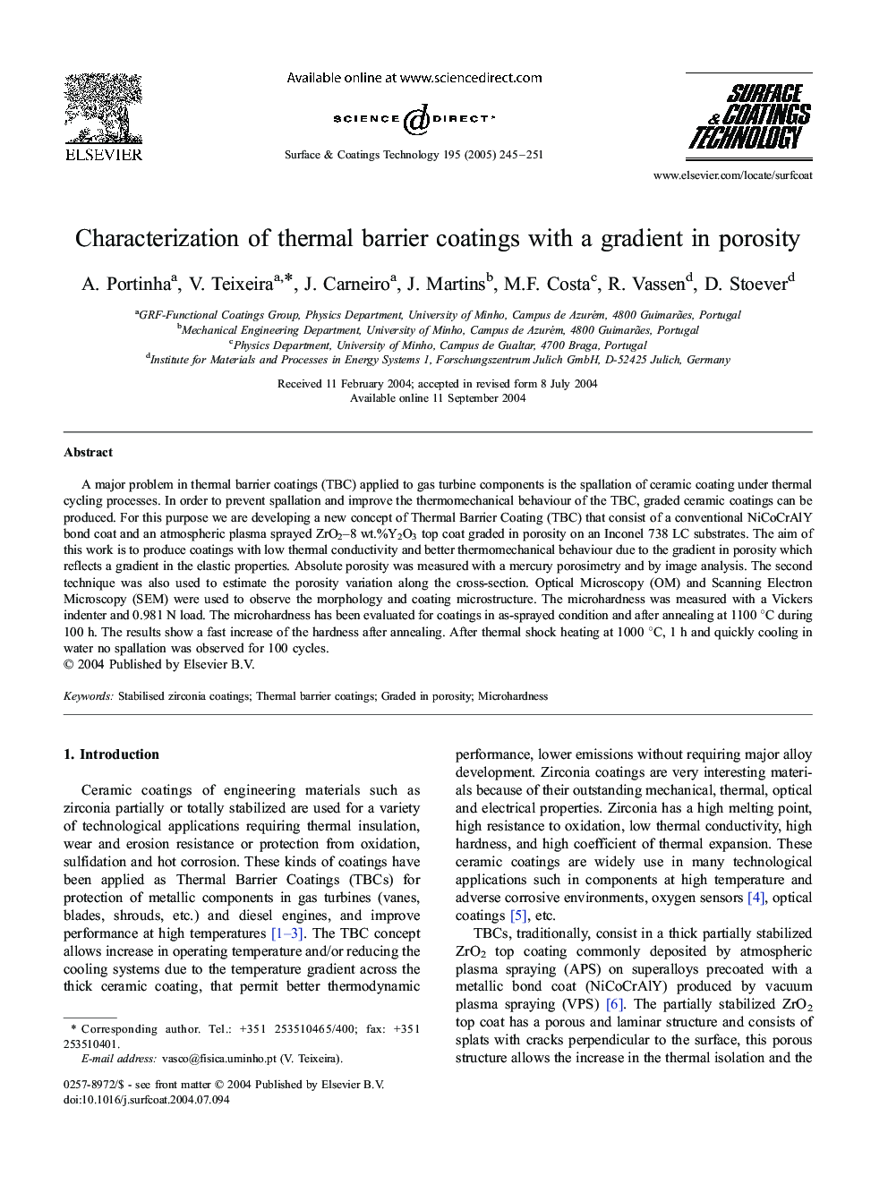 Characterization of thermal barrier coatings with a gradient in porosity