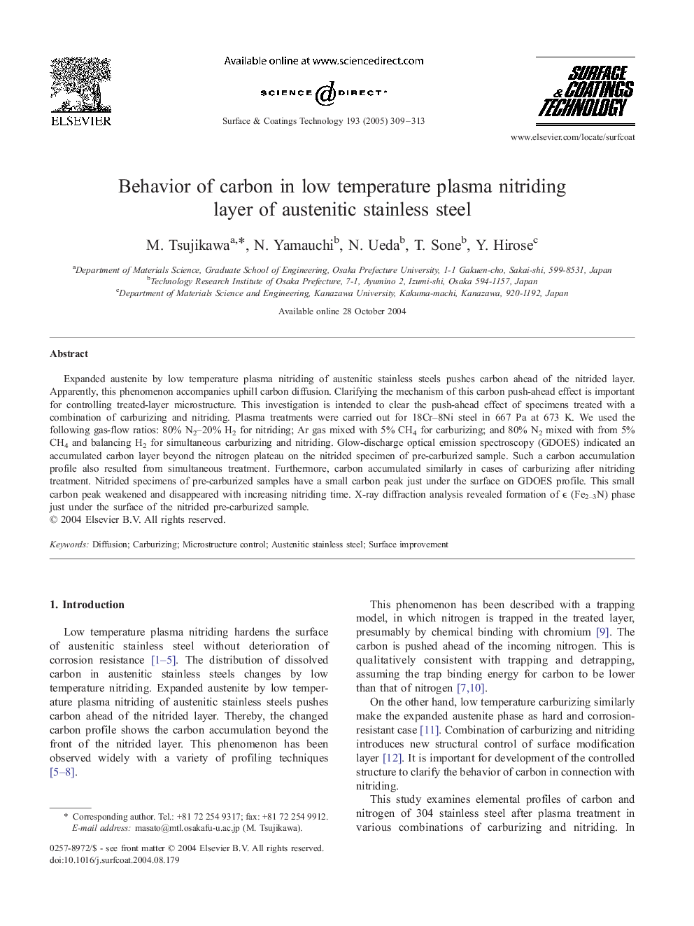 Behavior of carbon in low temperature plasma nitriding layer of austenitic stainless steel