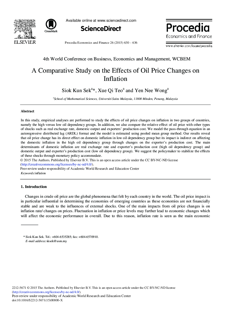 A Comparative Study on the Effects of Oil Price Changes on Inflation 