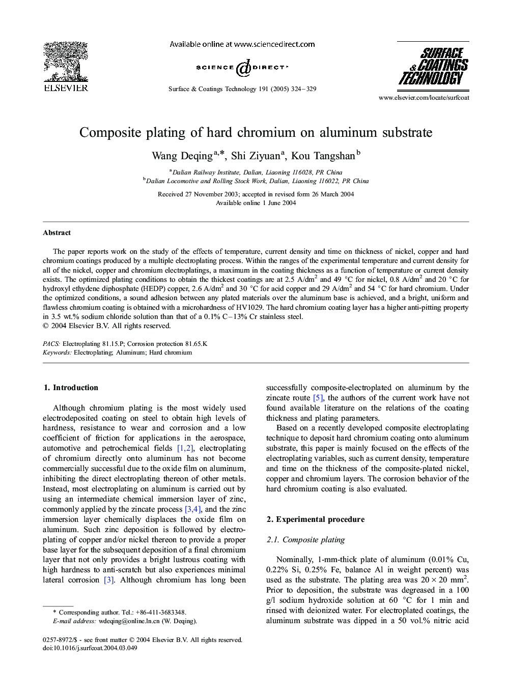 Composite plating of hard chromium on aluminum substrate