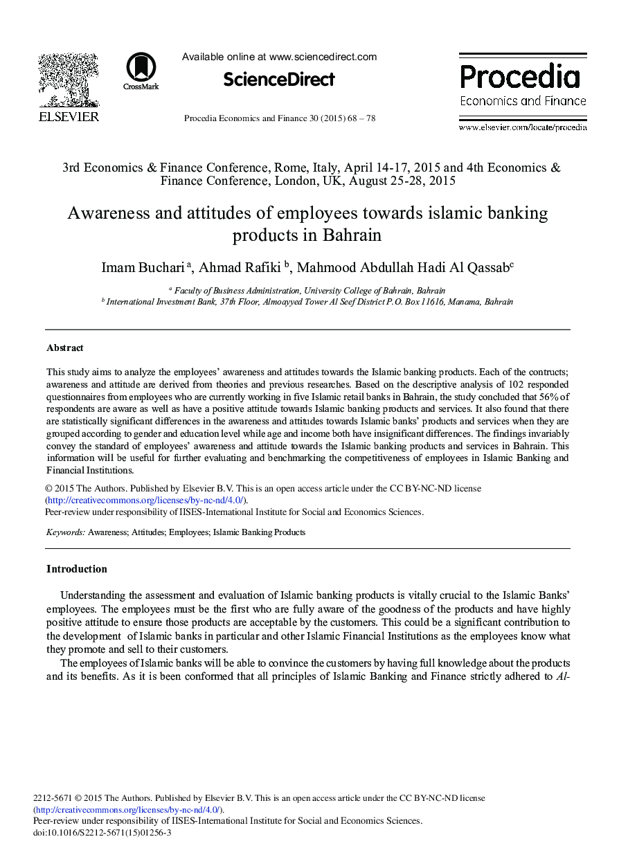 Awareness and Attitudes of Employees towards Islamic Banking Products in Bahrain 