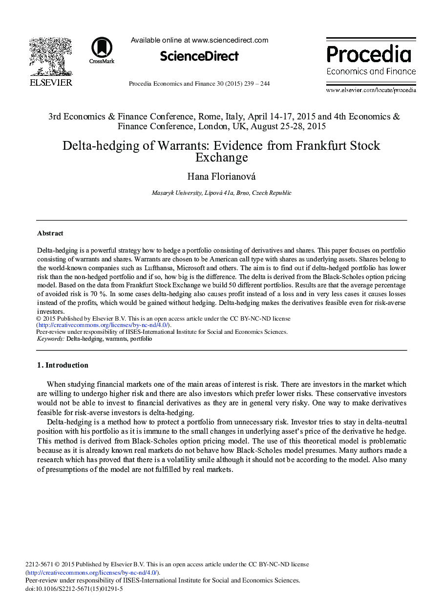 Delta-hedging of Warrants: Evidence from Frankfurt Stock Exchange 