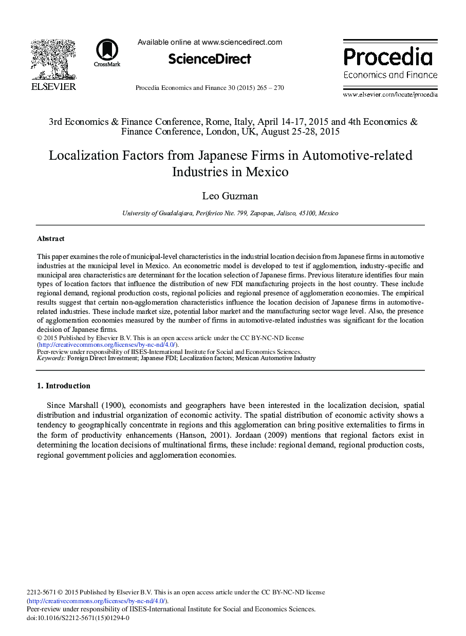 Localization Factors from Japanese Firms in Automotive-related Industries in Mexico 
