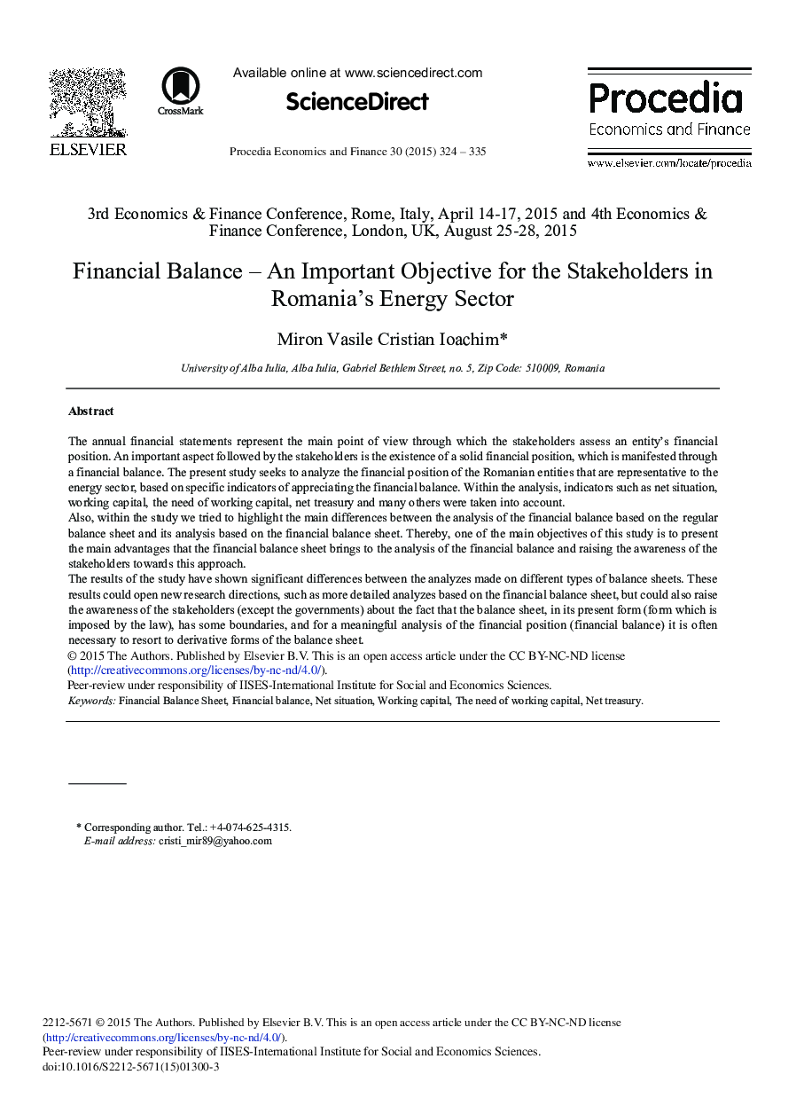 Financial Balance – An Important Objective for the Stakeholders in Romania's Energy Sector 