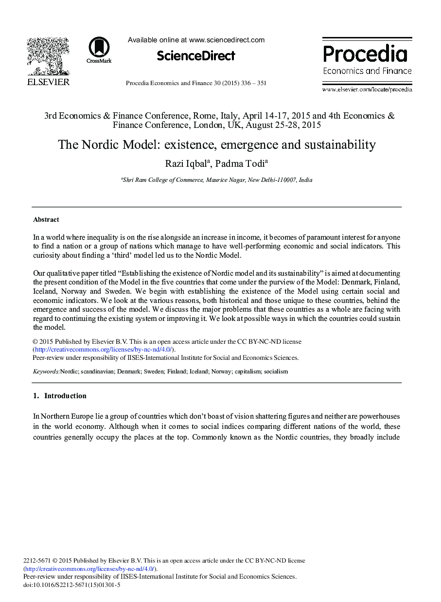 The Nordic Model: Existence, Emergence and Sustainability 