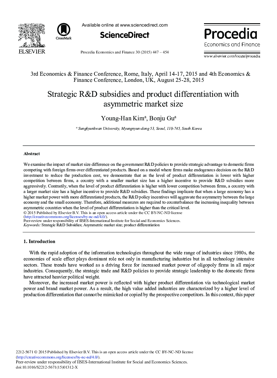 Strategic R&D Subsidies and Product Differentiation with Asymmetric Market Size 