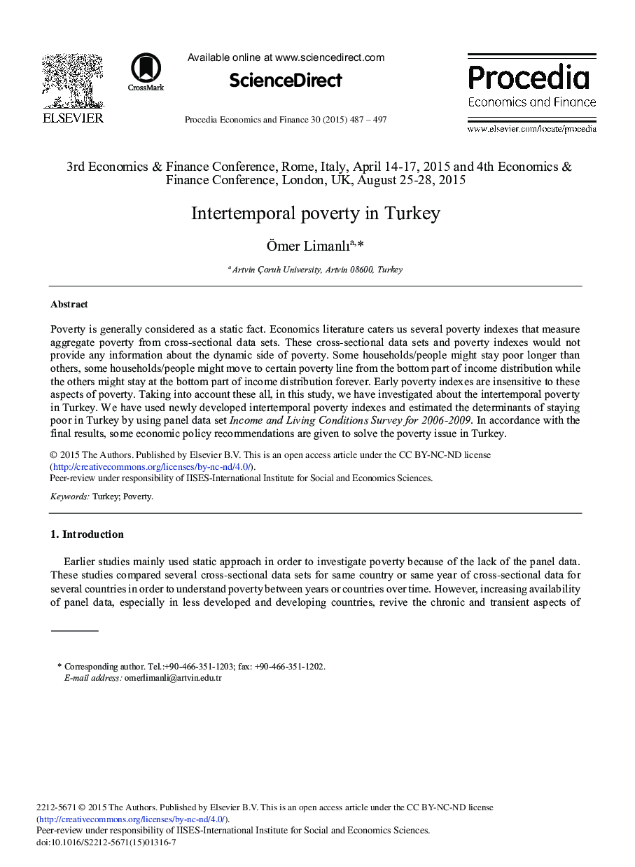 Intertemporal Poverty in Turkey 