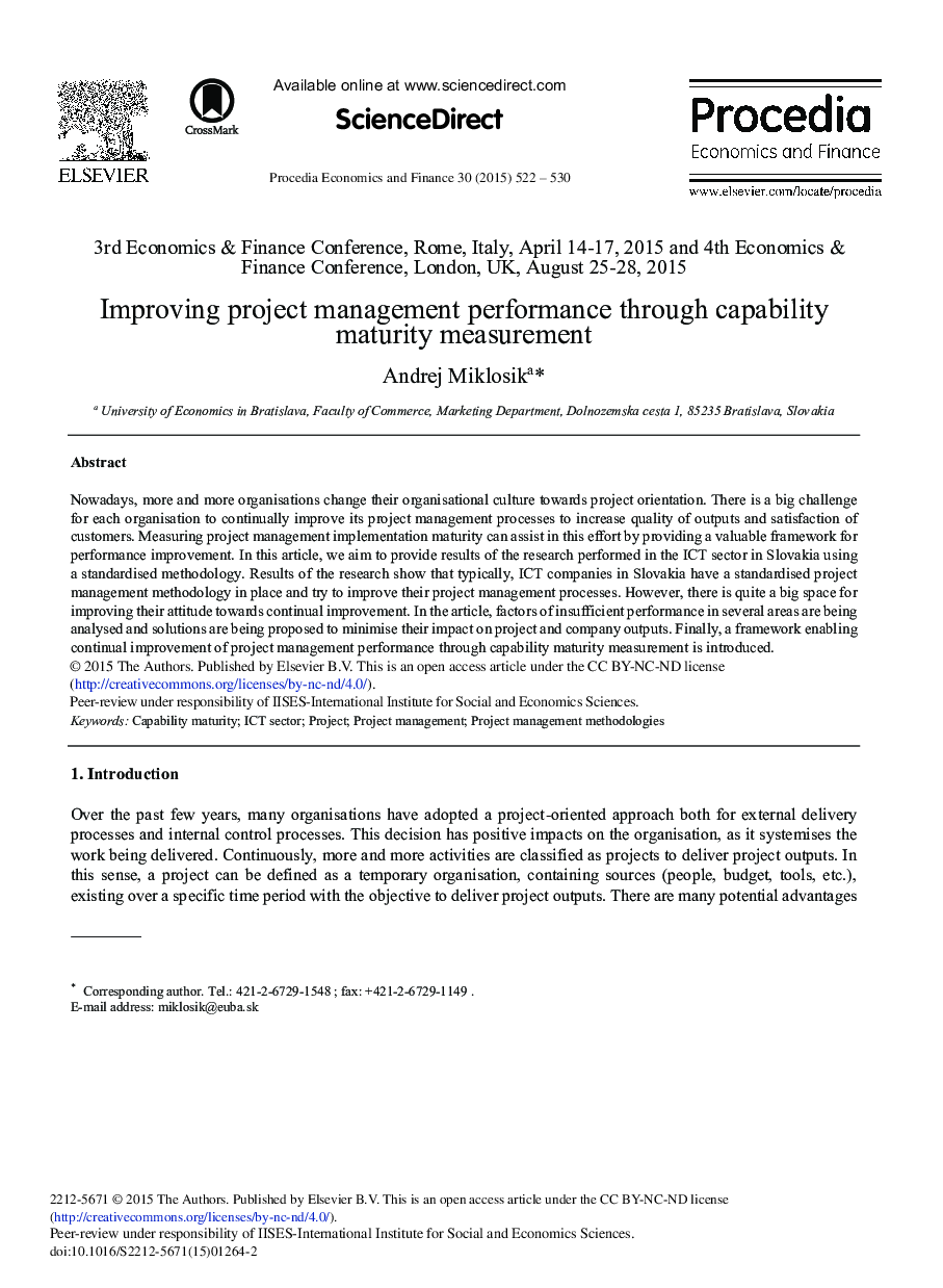 Improving Project Management Performance through Capability Maturity Measurement 