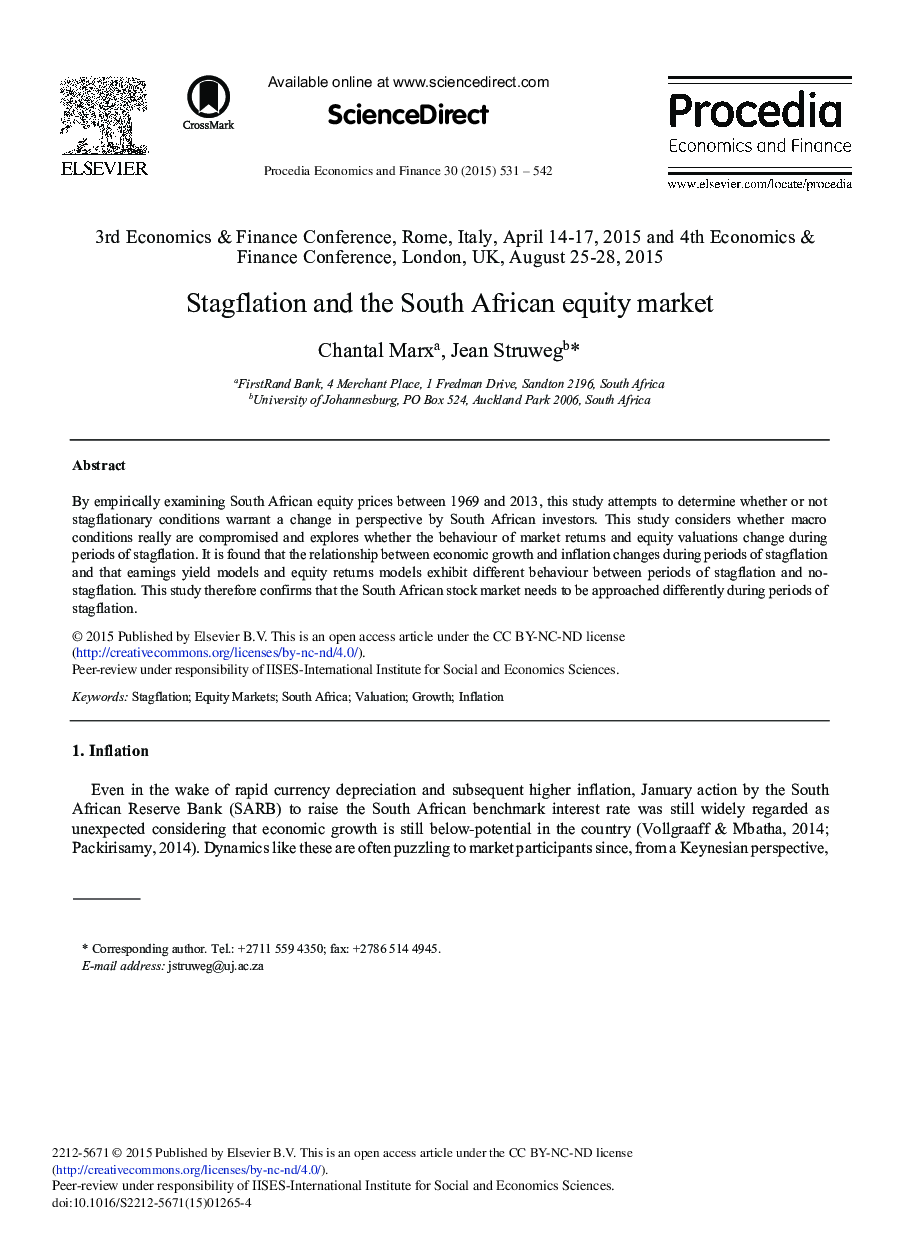 Stagflation and the South African Equity Market 