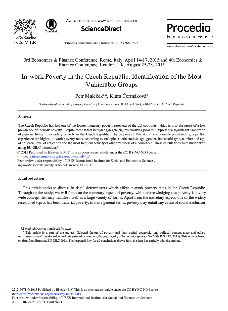 In-work Poverty in the Czech Republic: Identification of the Most Vulnerable Groups 