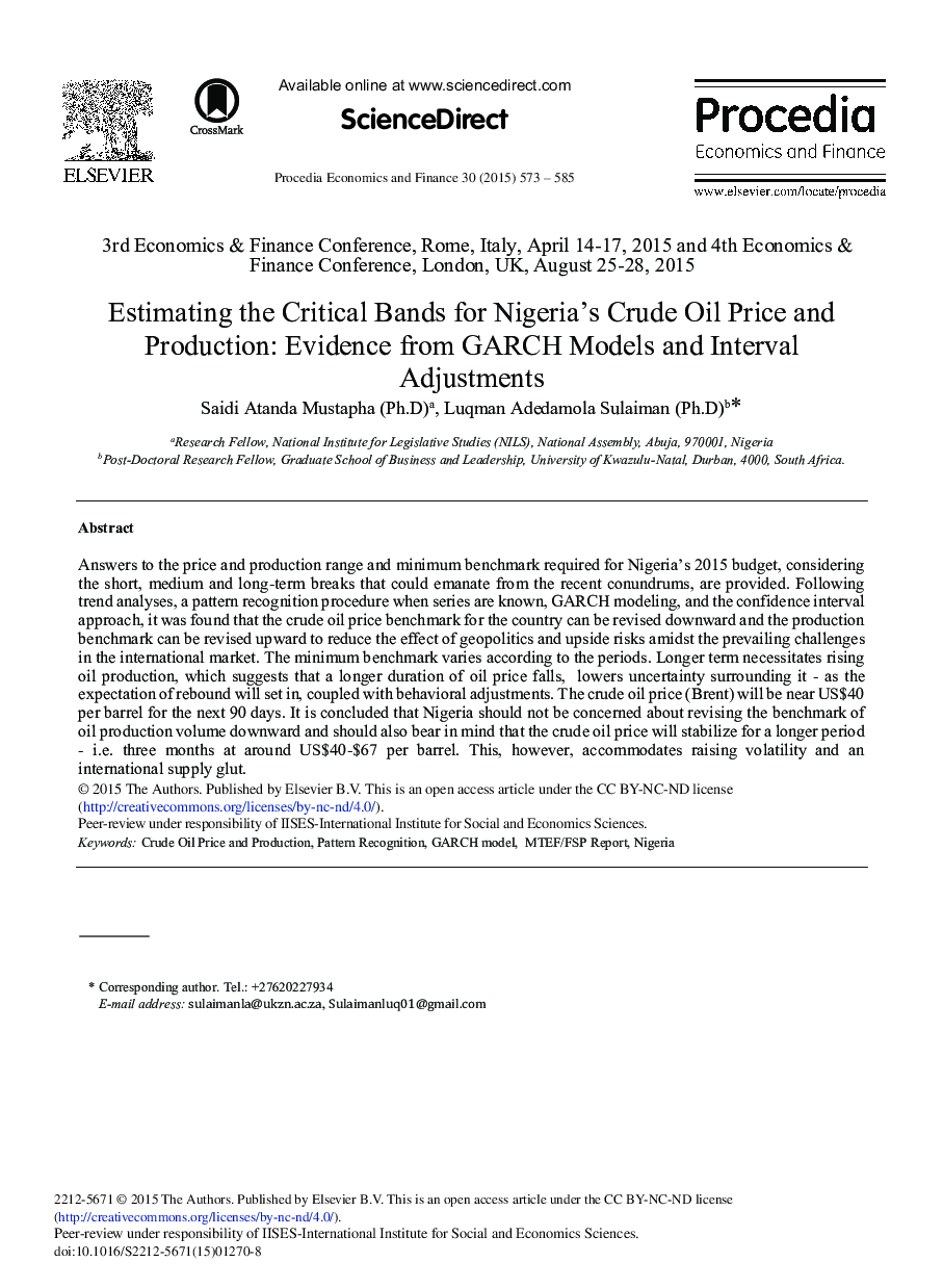 Estimating the Critical Bands for Nigeria's Crude Oil Price and Production: Evidence from GARCH Models and Interval Adjustments 