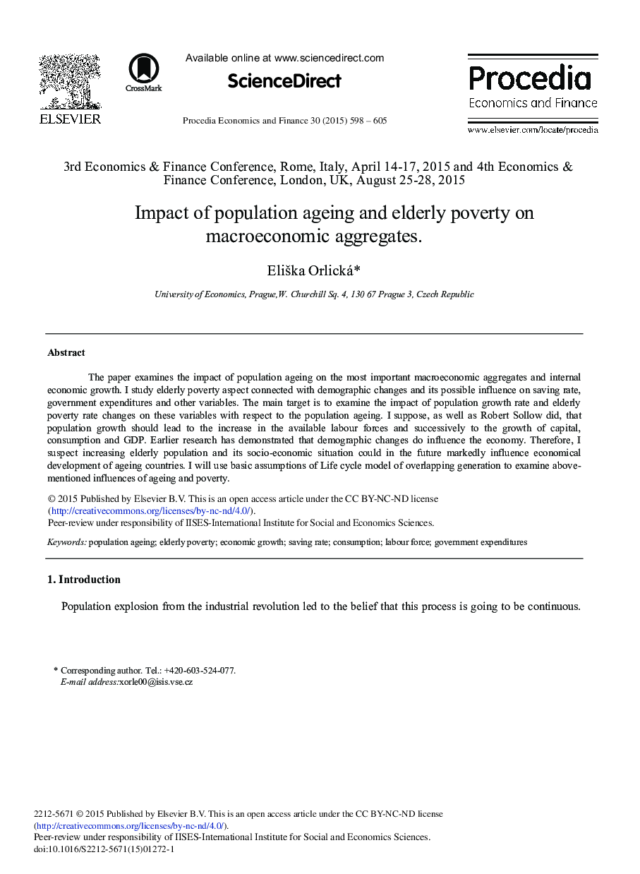 Impact of Population Ageing and Elderly Poverty on Macroeconomic Aggregates 