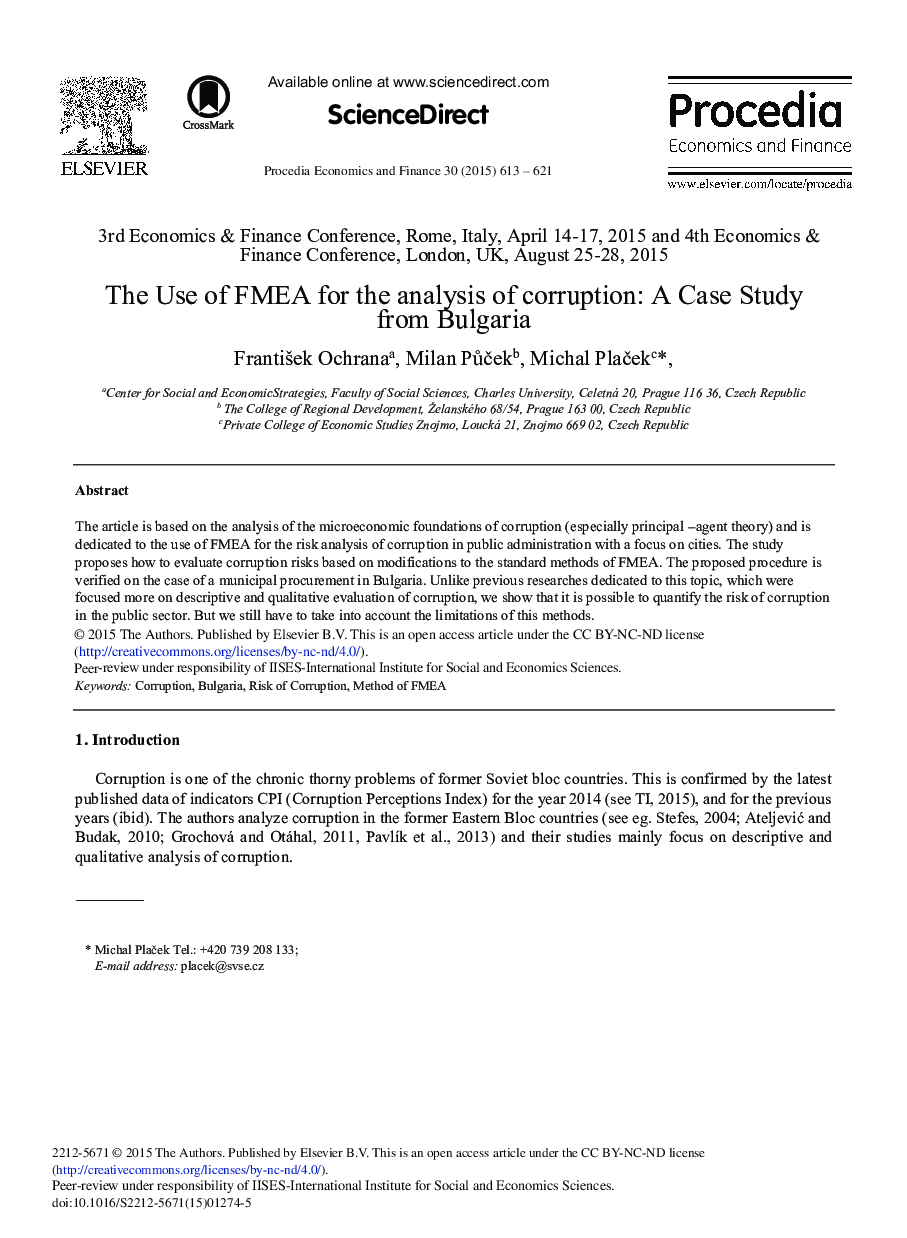 The Use of FMEA for the Analysis of Corruption: A Case Study from Bulgaria 