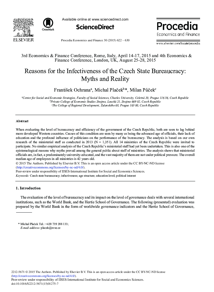 Reasons for the Infectiveness of the Czech State Bureaucracy: Myths and Reality 