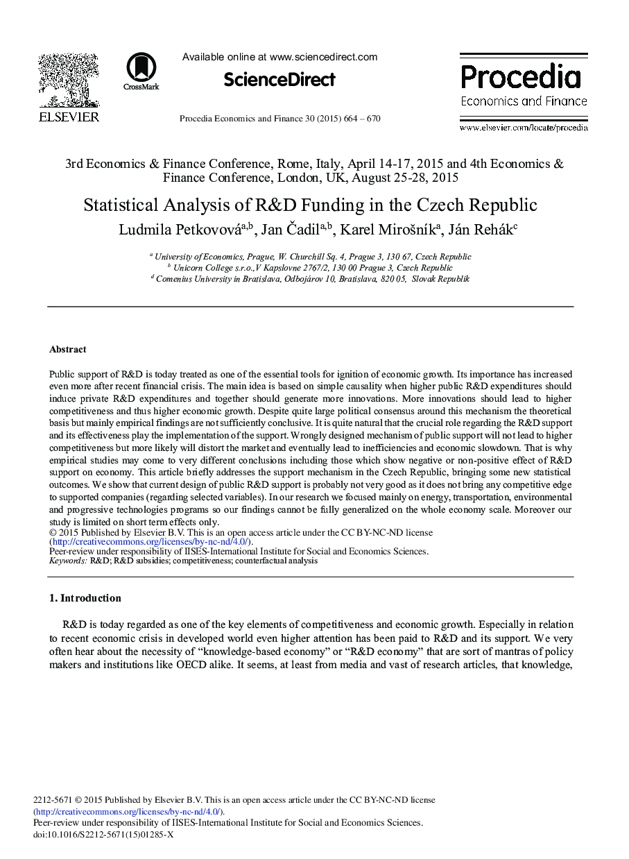 Statistical Analysis of R&D Funding in the Czech Republic 