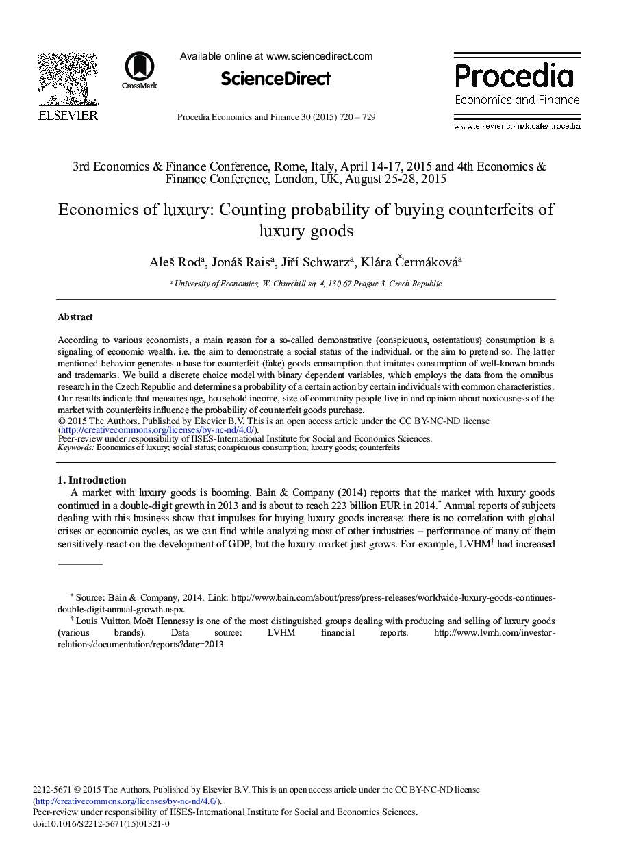 Economics of Luxury: Counting Probability of Buying Counterfeits of Luxury Goods 