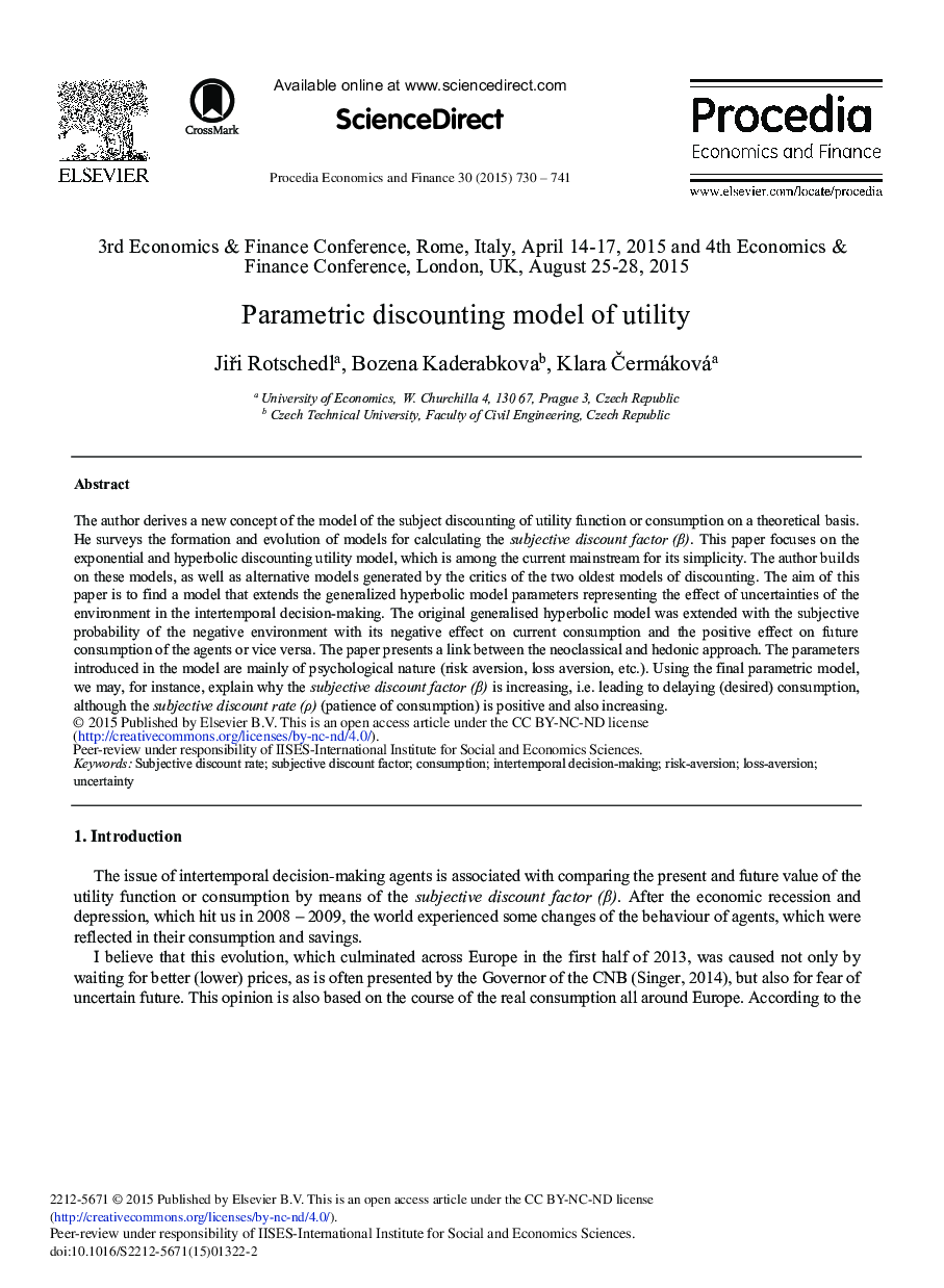 Parametric Discounting Model of Utility 