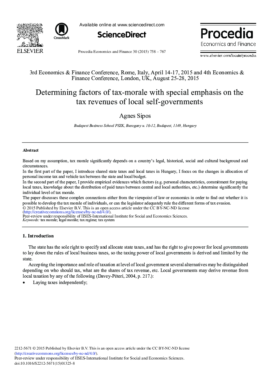 Determining Factors of Tax-morale with Special Emphasis on the Tax Revenues of Local Self-governments 