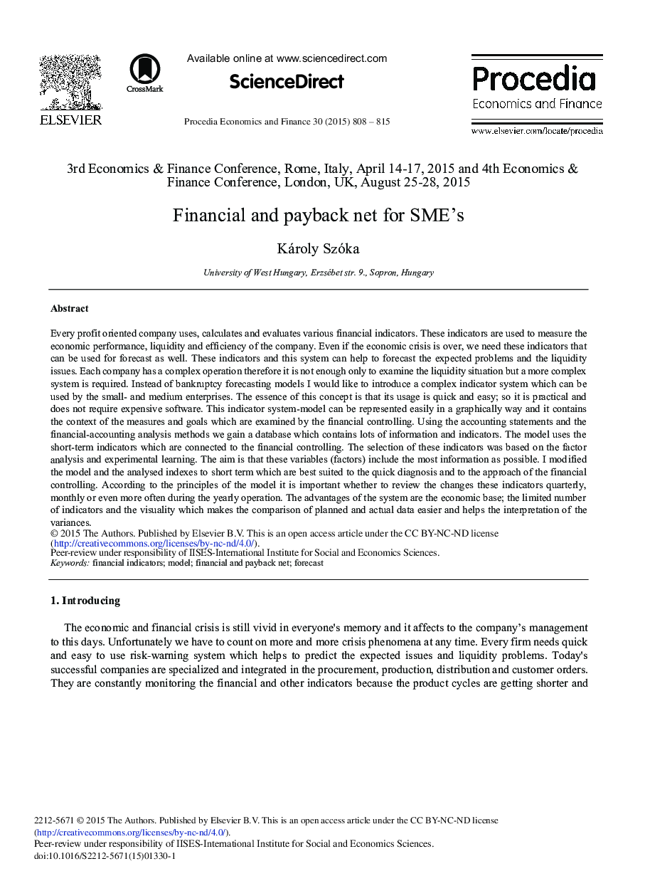 Financial and Payback Net for SME's 