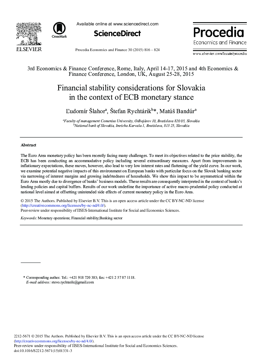 Financial Stability Considerations for Slovakia in the Context of ECB Monetary Stance 