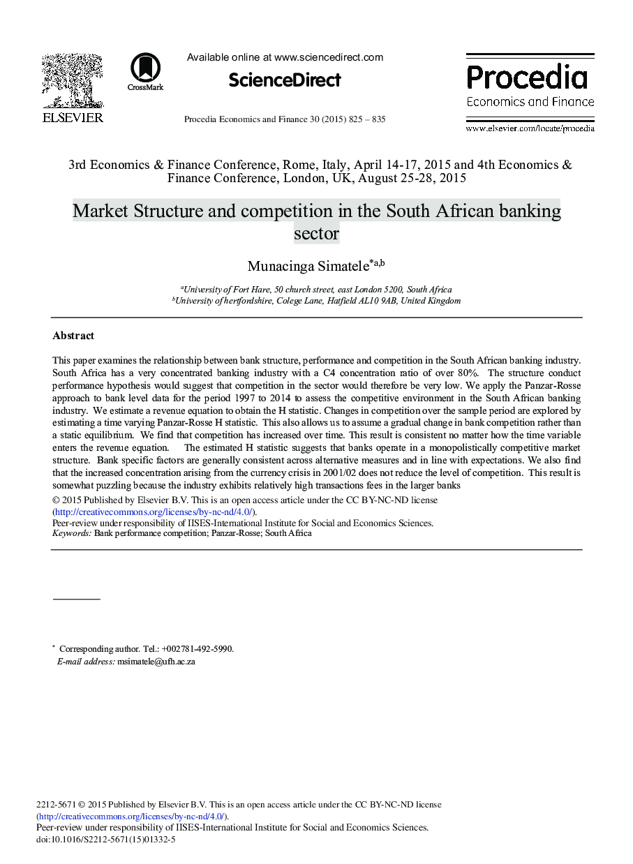 Market Structure and Competition in the South African Banking Sector 