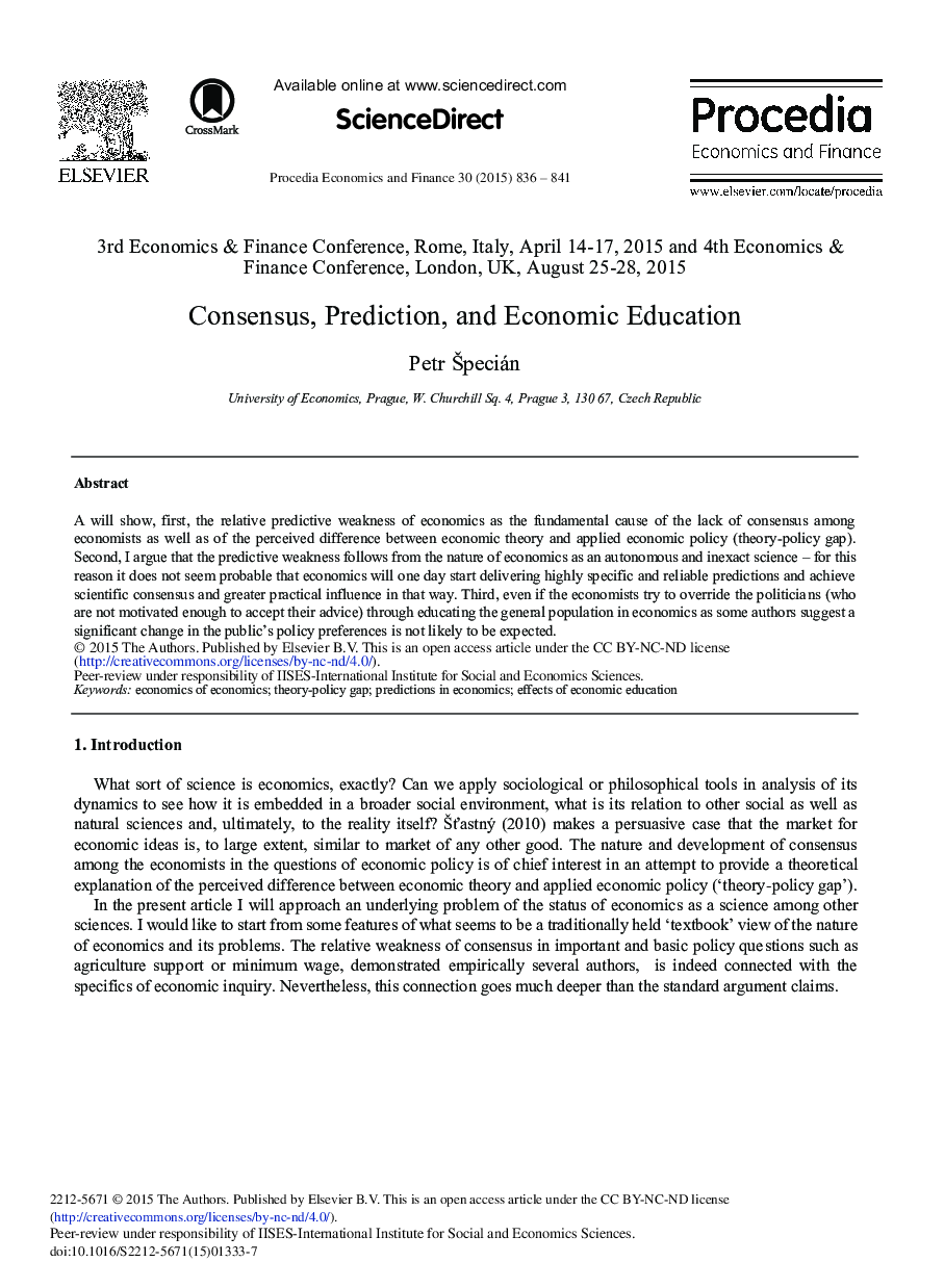 Consensus, Prediction, and Economic Education 
