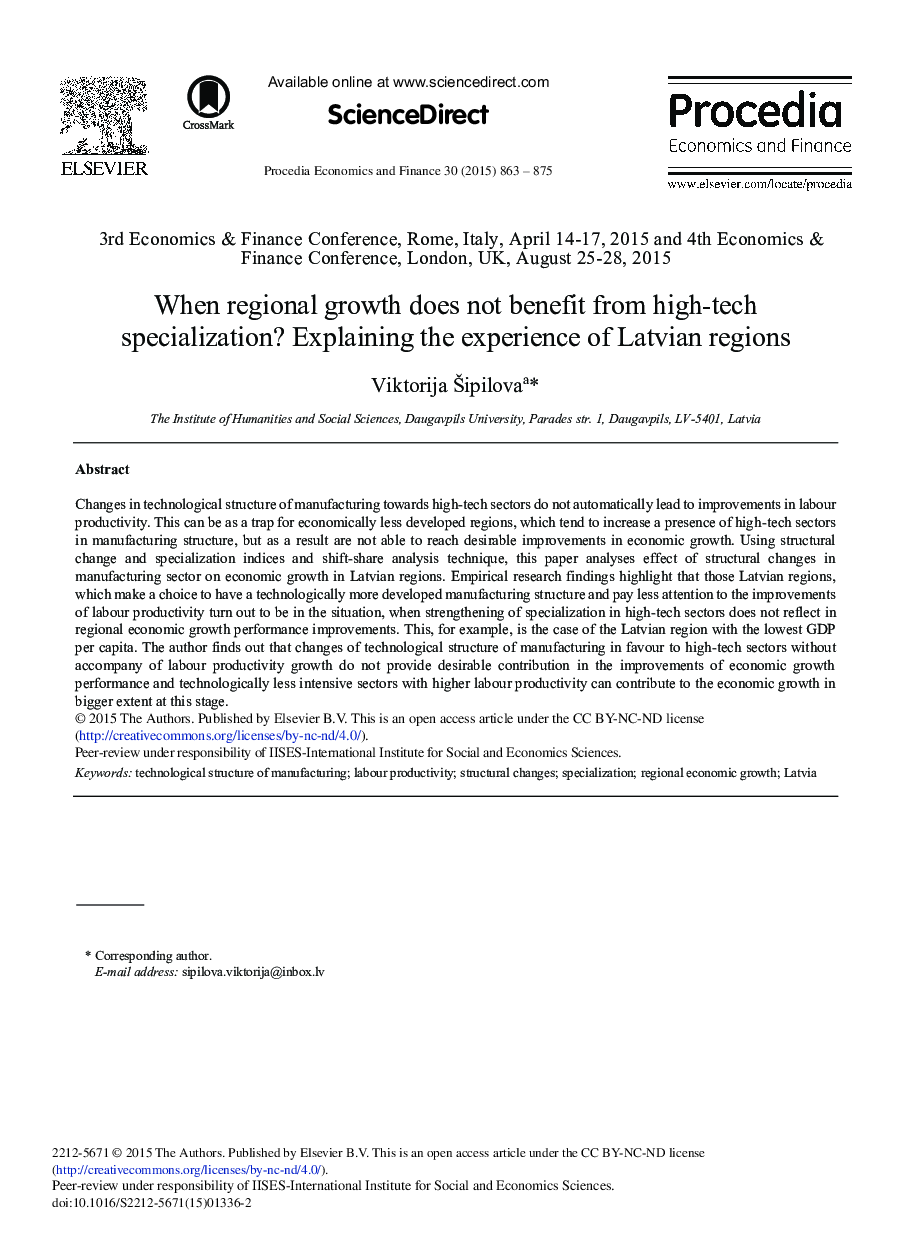 When Regional Growth Does Not Benefit from High-tech Specialization? Explaining the Experience of Latvian Regions 